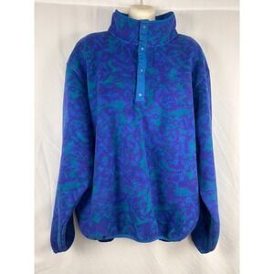 Vintage 90s L.L. Bean Snap Neck Fleece Purple Teal Abstract USA
